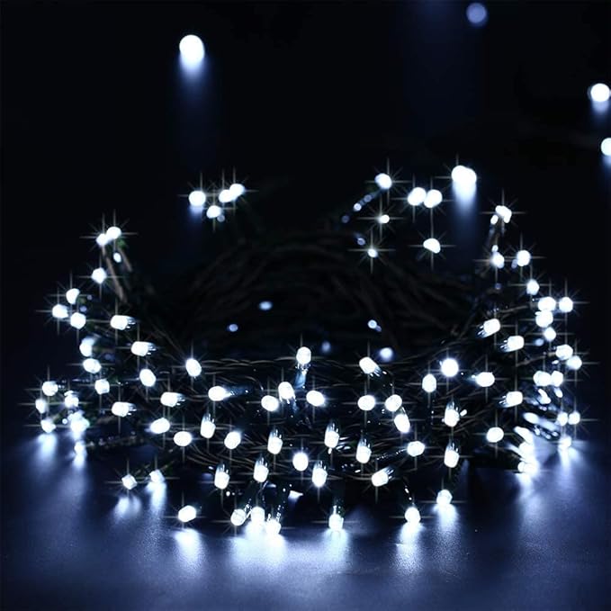 Solar Christmas Lights Outdoor, 33ft 100 LED Solar Fairy String Lights 8 Modes Waterproof Xmas Lights for Garden, Patio, Home, Party, Wedding, Holiday, Tree, Bush, Wreath, Outdoor Decor (White)