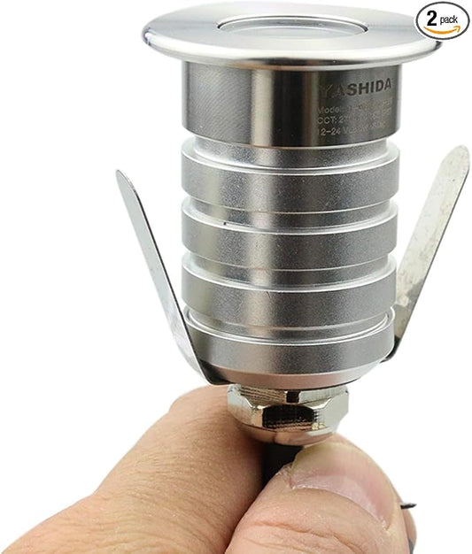 YASHIDA Mini Low Voltage 12-24V DC LED Step Lights,3 Watt Recessed Outdoor LED Landscape Deck Lights for Stair, Pathway, Garden, Warm White 2700K, IP67 Waterproof Stainless Steel Aluminum