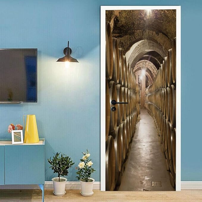 3D Door Stickers Murals Peel and Stick - Wine Cellar - Door Wallpaper Self-Adhesive Door Decals Removable PVC Waterproof Door Poster for Bedroom Living Room Door Wall Decoration 30.3 x 78.7 inch