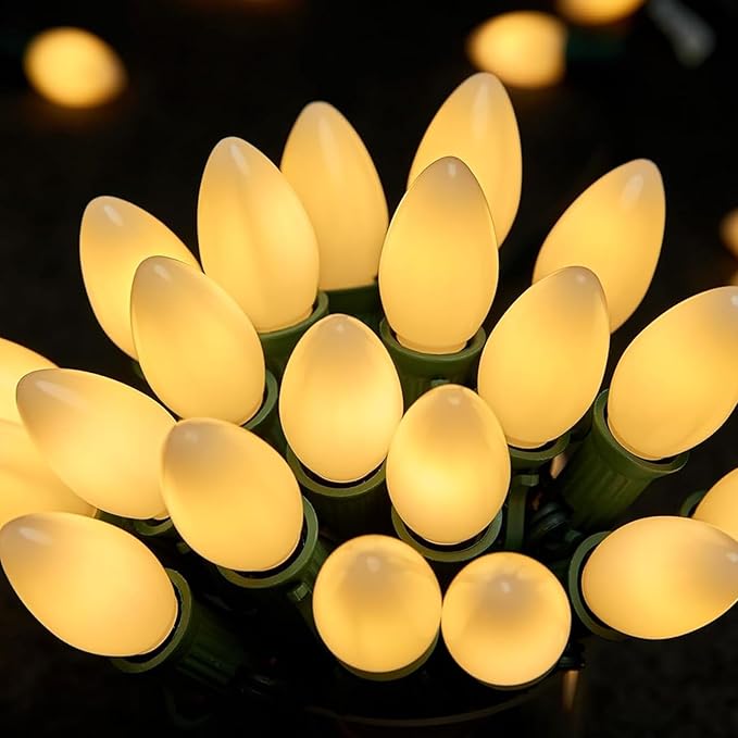 Multicolor C7 LED Christmas String Lights, 50FT 50 Lights C7 Vintage Christmas Lights, Commercial Connectable Christmas Tree Lights for Xmas Holiday Roofline Garden Wedding Decor, Warm White
