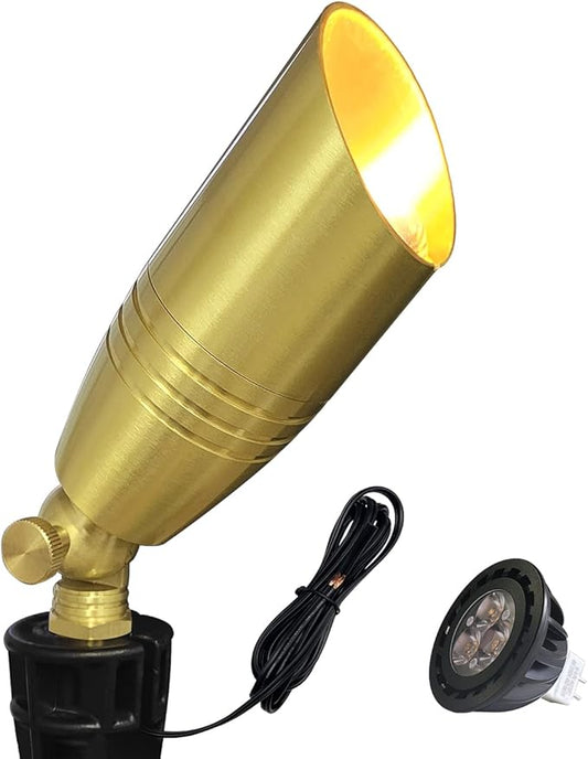 COLOER Die-cast Brass Landscape Spotlight 1-Pack with 5W Aluminum Housing LED MR16 Bulb,12V AC/DC Low Voltage Copper Outdoor Lighting, Directional Garden Patio Spot Up Light (102B Brass Finish)