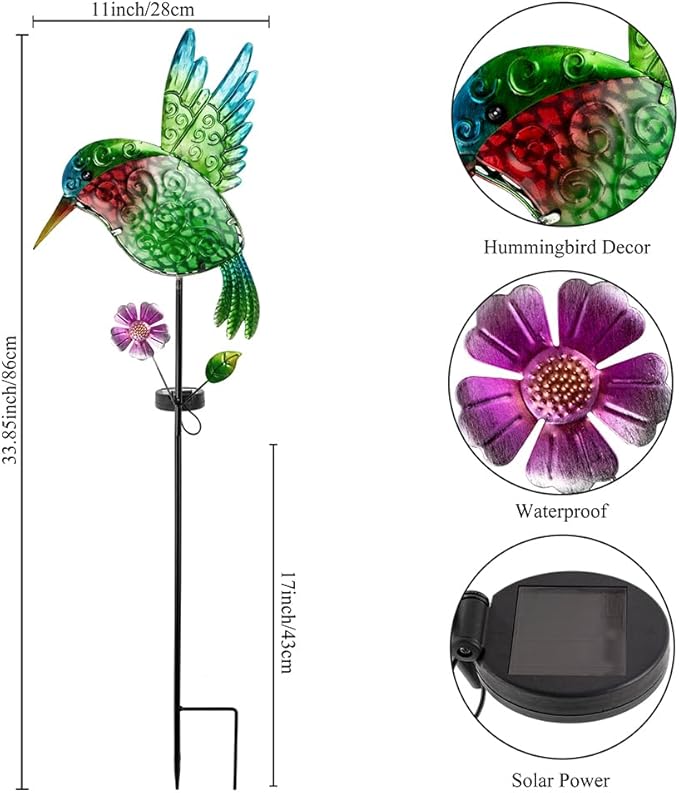 dreamysoul Outdoor Solar Hummingbird Garden Lights, Decorative Hummingbird Garden Stake Lights, Hummingbird Solar Lights for Outside Patio Yard Pathway Decor