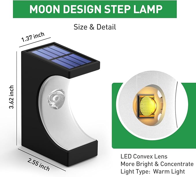 ZOOI Solar Step Lights for Outside, Step Lights Outdoor Waterproof, Outdoor Solar Stair Light for Yard, Garden Decor for Outside, Solar Garden Lights for Step, Stair, Patio, Porch, Deck Decor, 12PCS