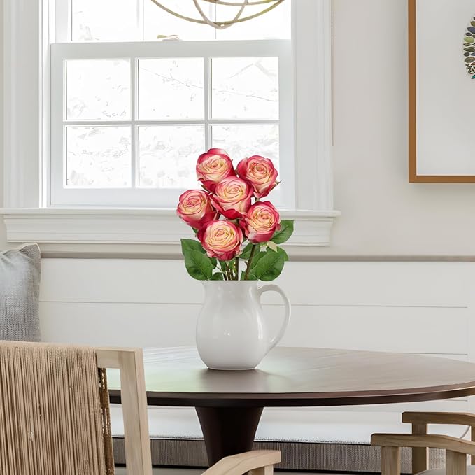 Briful Roses Artificial Flowers– 6PCS 18.9" White Red Rose Silk Flowers with Long Stems Realistic Fake Rose Bouquet for DIY Wedding Arrangements Table Vase Centerpieces Home Event Decor