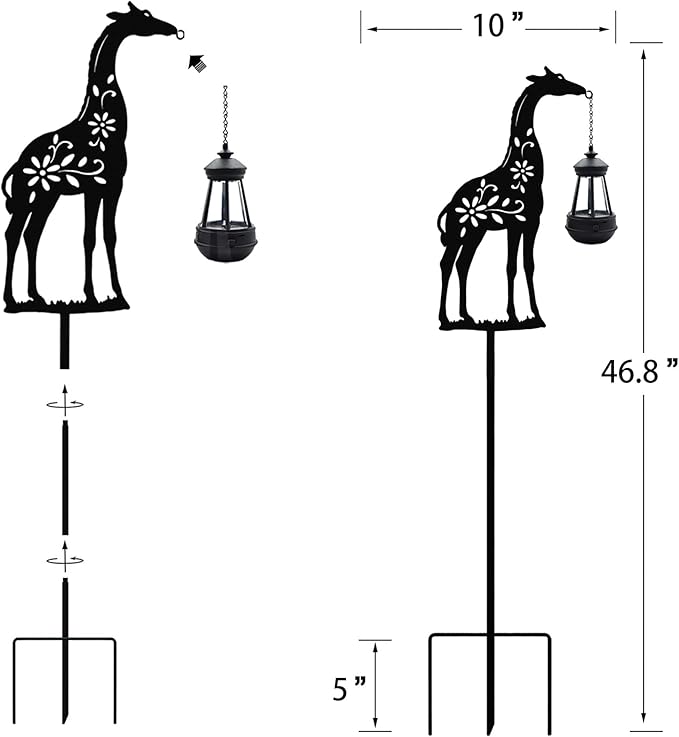 Solar Giraffe Garden Stakes Outdoor Solar Decor Metal Giraffe Holding Solar Lantern Decorative Garden Metal Animal Stakes Outdoor Giraffe Silhouette Stakes