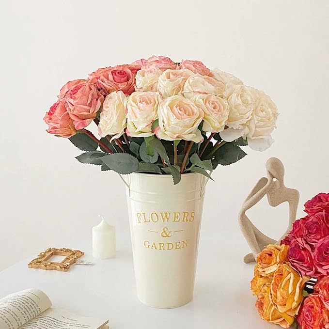 Kimura's Cabin 12pcs Pink Artificial Rose Flowers with Stems Realistic Vintage Fake Roses Bouquet for Home Table Centerpieces Wedding Party Arrangements Decoration Dried Flower (Pink