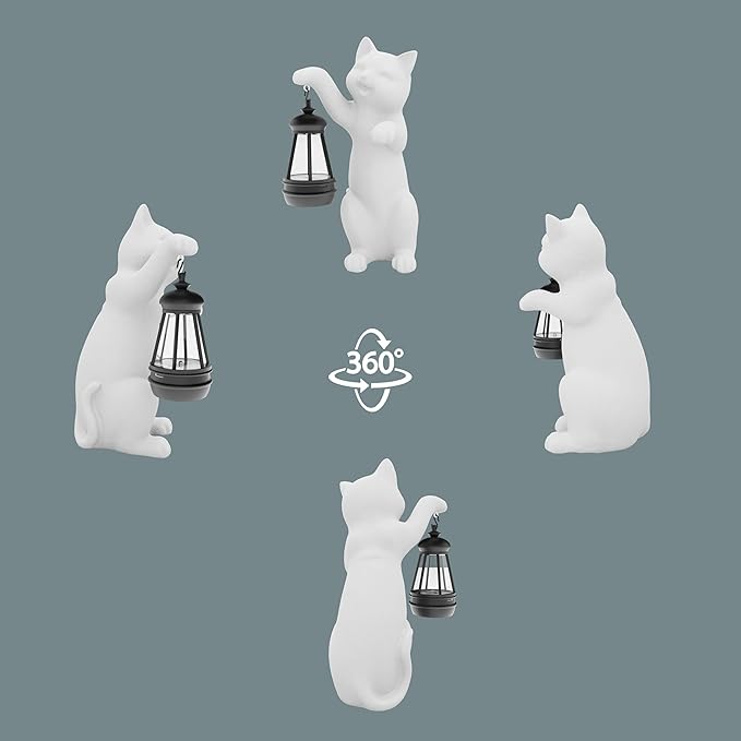 Solar Powered Garden Resin Statue Lights, 10 Inch Waterproof Outdoor Animal Cute Cat Figurine Lights, Suitable for Patios, Balconies, Lawns, Courtyards, Etc (Hand)