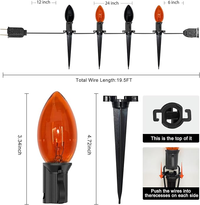 Goothy C9 Halloween Pathway Lights Outdoor, 19.5Ft Orange Black Marker String with 10 Stakes, Connectable Walkway Waterproof for Lawn Yard Sidewalk Garden Decor