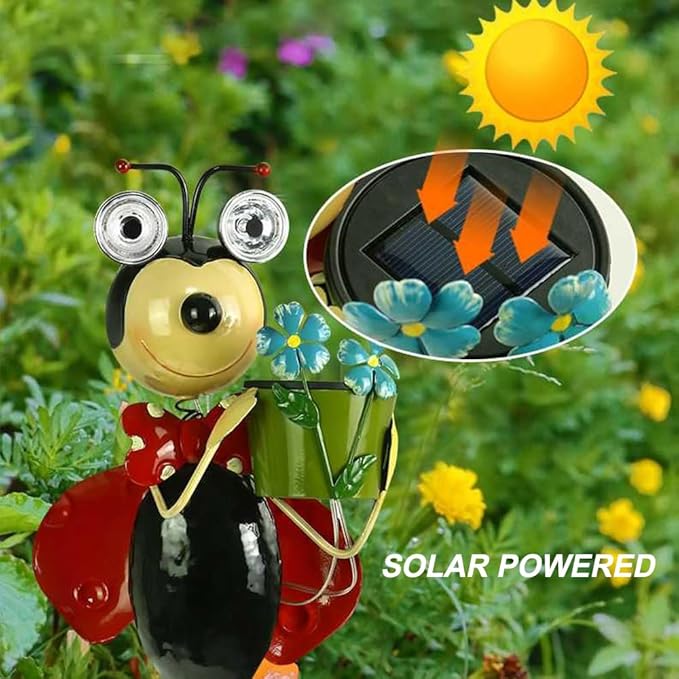 Solar Lady Bugs Lights Swaying Metal Garden Decor Waterproof Solar Lights Decorative Outdoor Stake Lights for Outside Patio Balcony Pathway Lawn Yard Gift
