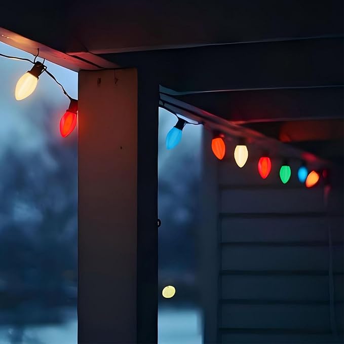C7 LED Multicolor Christmas String Lights, 25Ft Outdoor Patio String Lights with 27 Colorful LED Bulbs(2 Spare), Hanging Vintage Christmas Lights for Christmas Tree Patio Wedding Porch Holiday Decor