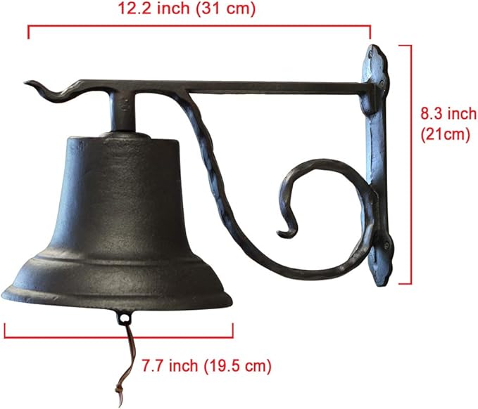 NACH Rustic Cast Iron Doorbell, Medium Door Bells for Homes, Classic Dinner Bell, Black Doorbell, 12.2 x 7.7 x 8.3 Inches, JS-90-096
