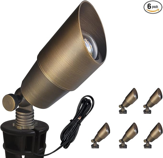 COLOER Die-cast Brass Landscape Spotlights, 12V AC/DC Low Voltage Outdoor Spotlight Fixture Wired, Outdoor Uplights for Trees,House, Garden and Patio (101B,Bronze,6-Pack Without Bulb)