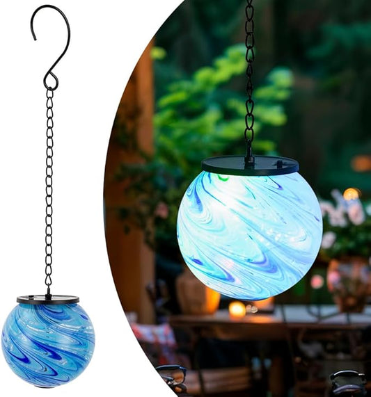 Hanging Solar Lanterns Outdoor Waterproof, Color Changing LED Solar Lantern, Gazing Ball Globe Hanging Lantern Decor for Yard Garden Patio