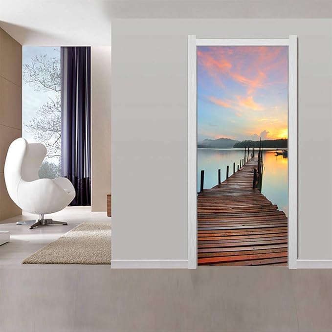 3D Peel and Stick Door Stickers Murals - PIER - Wallpaper Self-Adhesive Decals Removable PVC Waterproof Poster for Bedroom Living Room 34.6" x 78.7"