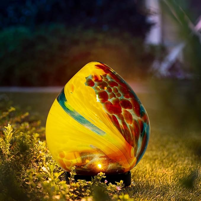 Table Solar Lantern Outdoor Waterproof LED 6.7" Glass Solar Garden Lights Table Solar Lamp for Indoor Patio Porch Yard Decor Gardening Gifts for Women(Red Yellow)