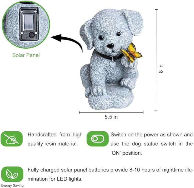 Solar Garden Statues Outdoor Dog Lights, Unique Housewarming Garden Gifts for Women Mom Wife Grandma and Sisters，Cute Dog Sculpture Decoration for Patio, Terrace, Balcony, Lawn