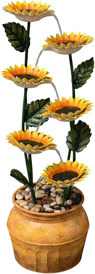 Outdoor Fountains and Waterfalls Cascading Sunflower Fountain 6-Tiers Indoor Outdoor Freestanding Water Fountain Garden Patio Backyard Porch Balcony Home Living Room Office Décor, 33.8 Inch Tall