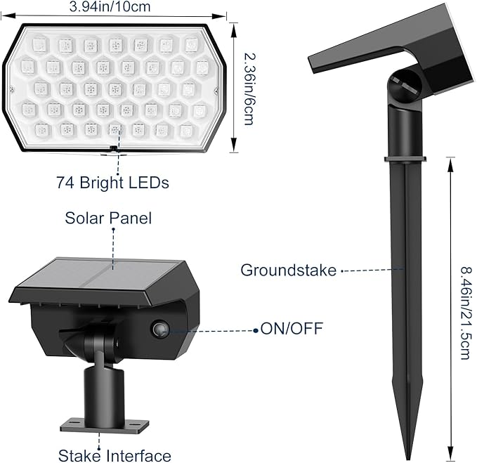Solar Spot Lights Outdoor, [2 Pack/7 Colors/37 LED] 2-in-1 Solar Landscape Spotlights, IP65 Waterproof Auto On/Off Solar Powered Security Lights for Yard Garden Pathway Walkway