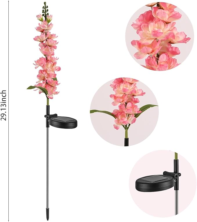 Solar Delphinium Flowers Lights Waterproof Color Lights Upgraded Solar Panel 2 Light Modes Solar Waterproof LED Solar Lights Outdoor for Yard Garden Lawn Pathway Decoration (6)