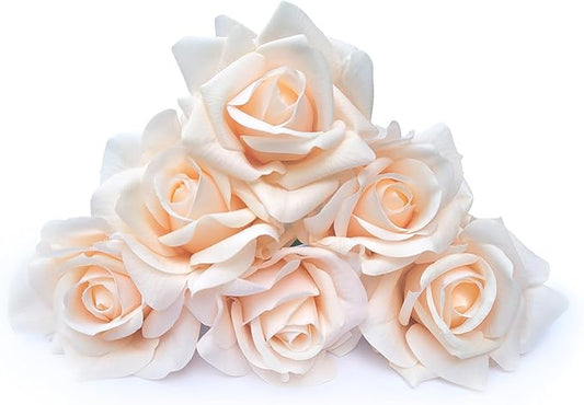Artificial flower real touch roses feel and look realistic fake roses with short stems, suitable for gift, for wife girlfriend mom friends, Indoor home table，cake, hotel, car decoration (orange pink)