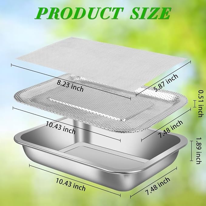 Picowe Stainless Steel Sprouting Trays Seed Sprouting Kit with Stainless Steel Mesh Tray Seed Starter Tray Seed Sprouting Kit (2pack, 10.4 x 7.7inch)