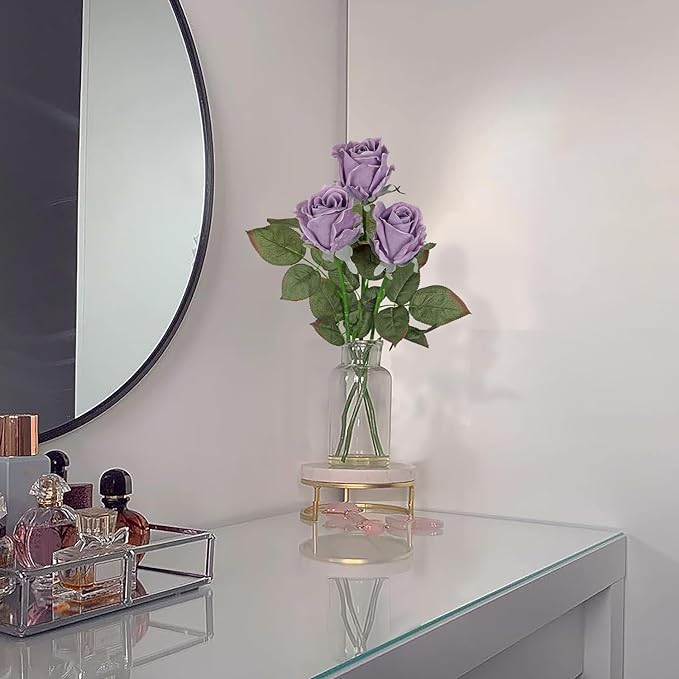 Artificial Realistic Roses Lilac Flowers 24" Real Touch Silk Roses Bouquet Long Stems Rose Fake Roses Decor for Home Party Wedding Table Centerpieces Roses Realistic - 5 Pcs