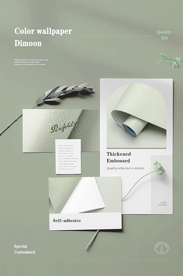 Dimoon 394''x17.7'' Green Peel and Stick Wallpaper Contact Paper Modern Self Adhesive Wall Paper Removable Renter Friendly Textured Solid Color Shelf Cabinet Vinyl Roll (394''x17.7'',Palegreen)