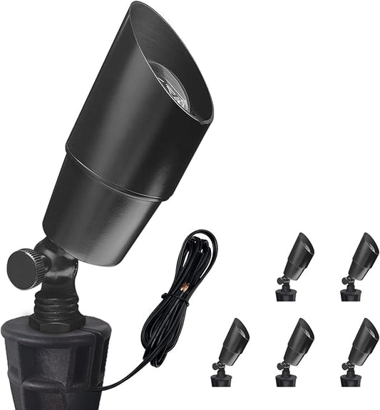 COLOER Brass Low Voltage Landscape Spotlight Fixture(Black) 6-Pack Without Bulb,12V AC/DC Outdoor Spot Lights for Yard, Directional Garden Patio Spot Up Light(101B-Black)