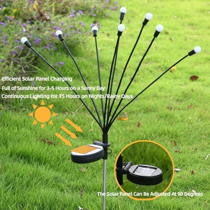 COVS Solar Garden Lights 8 LED Vibrant Firefly Starburst Swaying Lights by Wind Solar Lights for Outside Garden Decoration Firefly Lamp Outdoor Waterproof Multi Color (8 Pack, Multi-Colored)