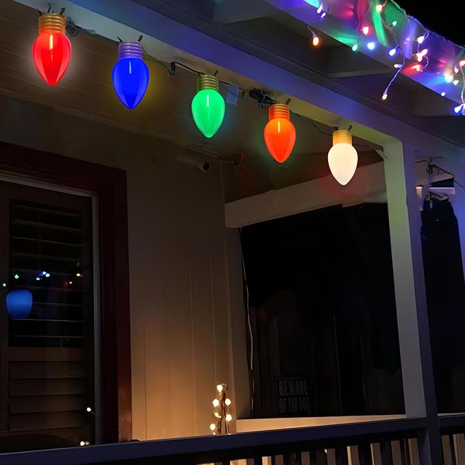 Giant Outdoor Christmas Lights,16ft Jumbo Christmas Lights String Light with 10 Large Multicolored Bulbs,Connectable Outdoor Decorations Light for Porch Garden Eave Xmas Trees Roof Decor