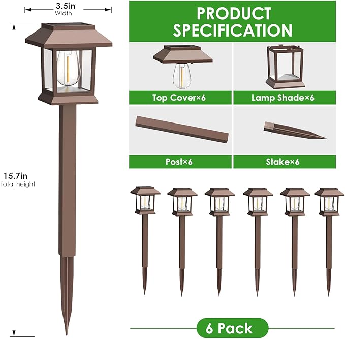 Solar Pathway Lights Outdoor, 6 Pack Upgraded LED Waterproof Solar Outdoor Lights, Landscape Lighting for Outside Driveway Garden Landscape Walkway Path Yard Lawn Decor (6)