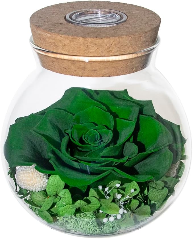 Preserved Real Roses with Colorful Mood Light Wishing Bottle,Eternal Rose，Never Withered Flowers,for Bedroom Party Table Decor, Christmas Decorations,a Gifts for Women 4.3inch1pcs (Green)
