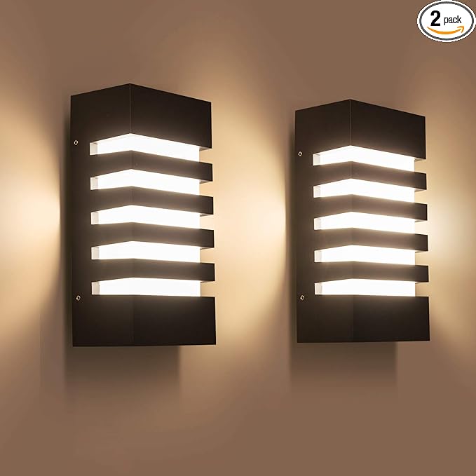 Outdoor Wall Light 12W LED Modern Wall Sconce Lamp Exterior Wall-Mounted Garden Corridor Porch Patio Light Waterproof LED Wall Light Fixture for Outdoor Lighting Warm White,Pack of 2