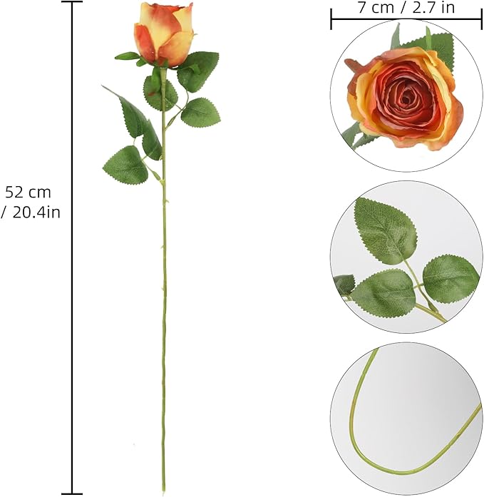 12pcs Orange Roses Artificial Flowers Vintage Burnt Edge Rose 20" Realistic Silk Roses Bouquet with Long Stem for Wedding Party Floral Centerpieces Decoration (Orange)