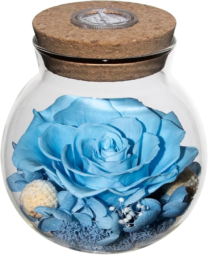 Preserved Real Roses with Colorful Mood Light Wishing Bottle,Eternal Rose，Never Withered Flowers, Christmas Anniversary Valentine's Mother's Day,a Gifts for Women 4.3inch 1pcs（Light Blue）