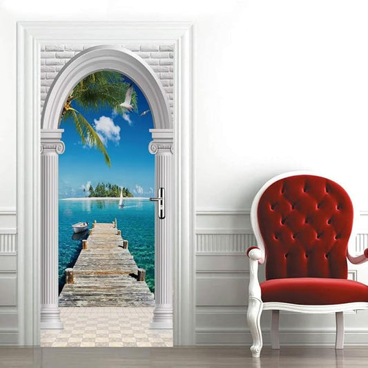 3D Door Stickers Murals - Landscape - Peel and Stick - Waterproof & Washable - Matt Finish - Modern Style - White - 37.4" x 82.7"