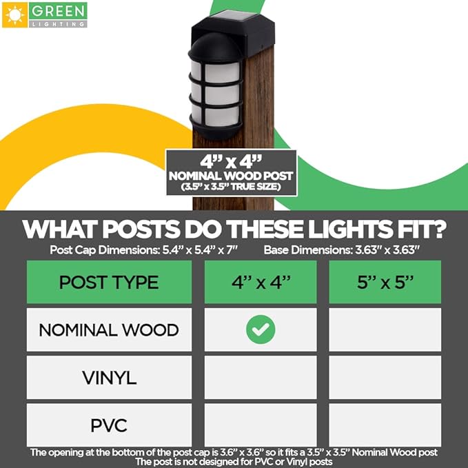GreenLighting Marina Solar Post Cap Lights Fits 4x4 Nominal Wood Outdoor Solar Powered Post Cap Light, Fence Post, Landscaping, Deck, Garden- Bright LED, Waterproof Nautical Lighting Black 12 Pack