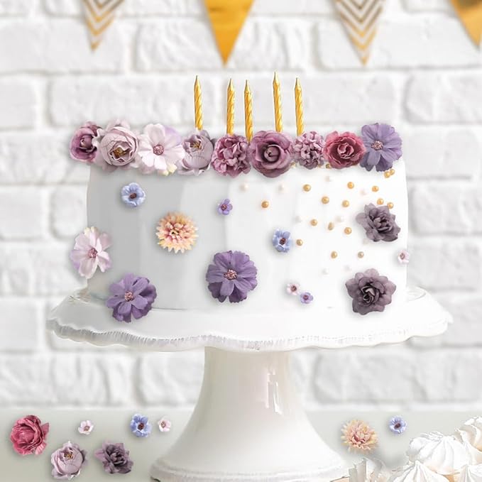 Faux Flower Heads Small Silk Artificial Flower DIY Fake Mini Flowers Rose Daisy Multicolor Flowers Craft Supplies for Wedding Party Wreath Graduation Season Party Home Decor (45, Purple)