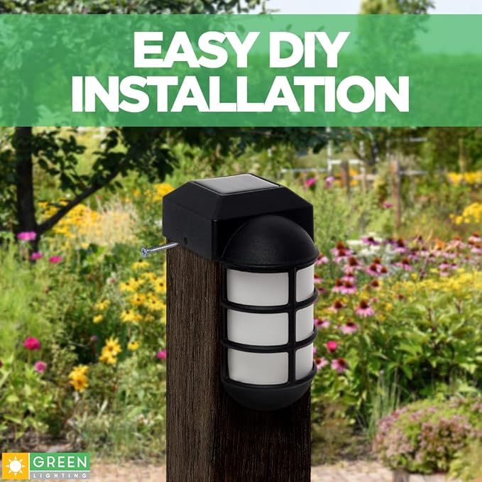 GreenLighting Marina Solar Post Cap Lights Fits 4x4 Nominal Wood Outdoor Solar Powered Post Cap Light, Fence Post, Landscaping, Deck, Garden- Bright LED, Waterproof Nautical Lighting Black 2 Pack