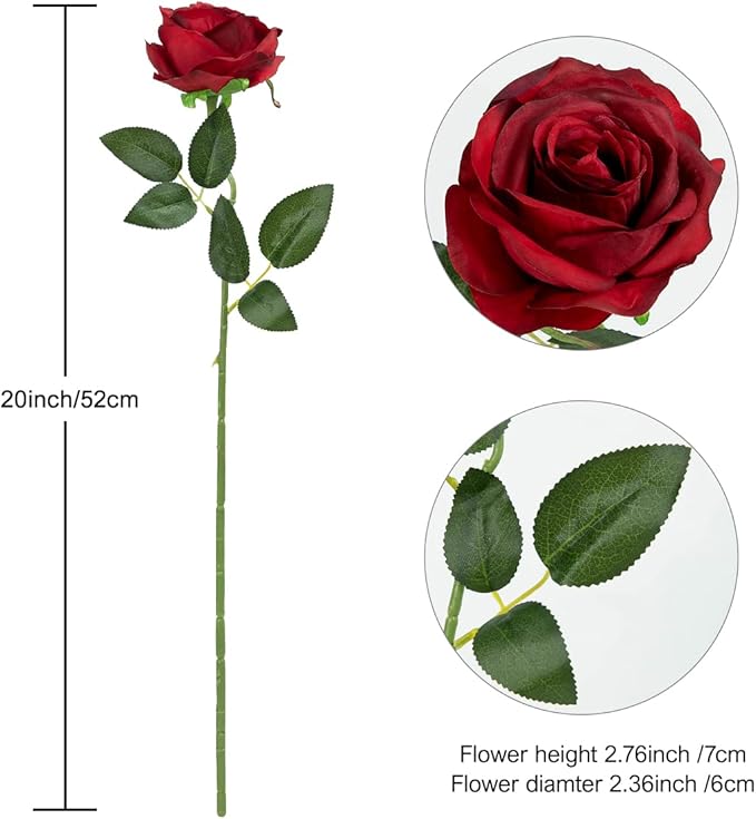 Hawesome 12PCS Artificial Silk Flowers Realistic Roses Bouquet Long Stem for Home Wedding Decoration Party (Wine Red 1)