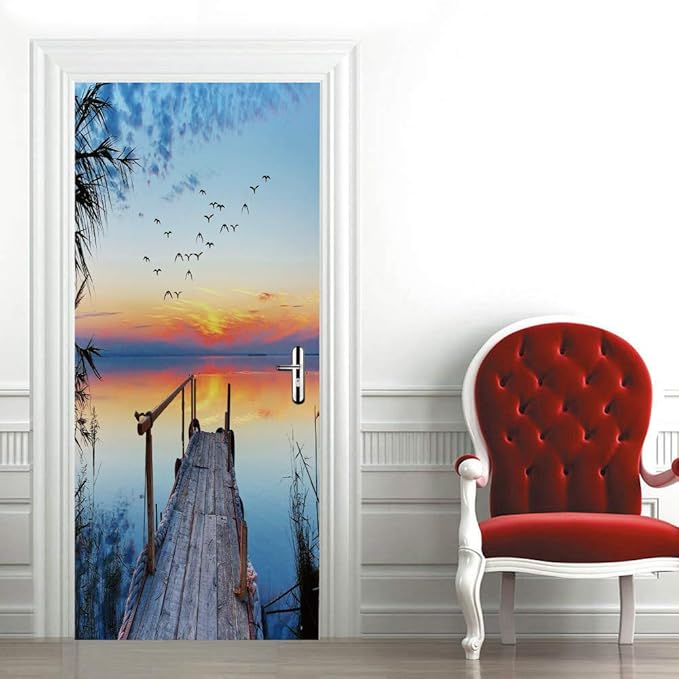 3D Door Stickers Murals Peel and Stick - PIER - Door Wallpaper Self-Adhesive Decals Removable PVC Waterproof Poster for Bedroom Living Room 30.3" x 78.7"