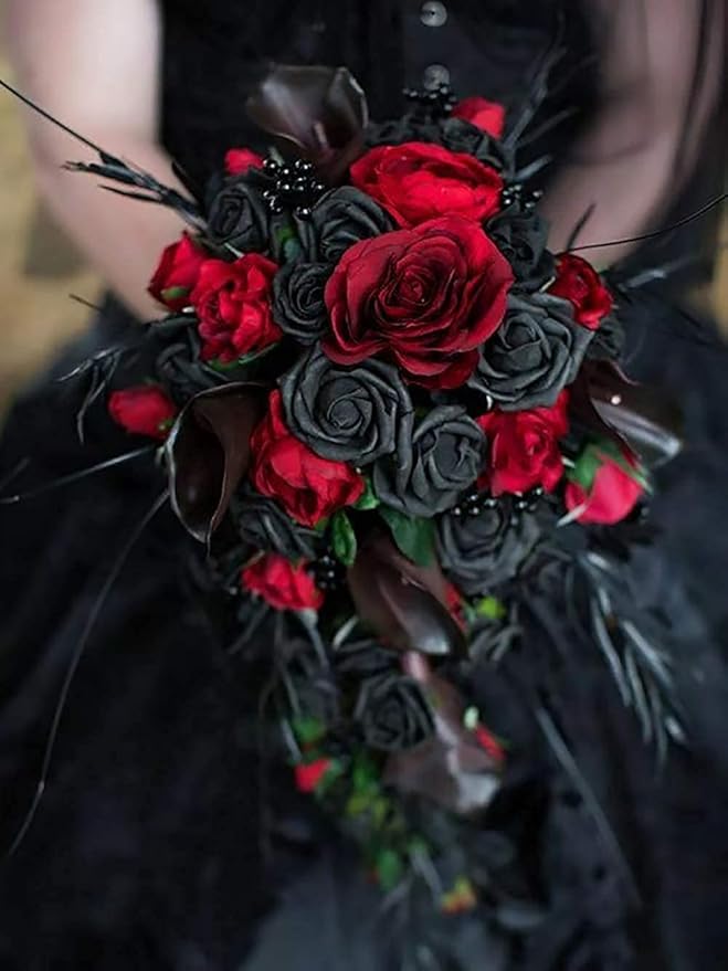 Hawesome 12PCS Artificial Silk Flowers Realistic Roses Bouquet Long Stem for Home Wedding Decoration Party (Black-1)