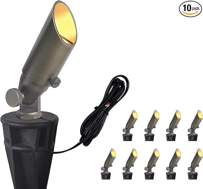 COLOER Mini Size Die-cast Brass Landscape SpotLights Outdoor, 12Volt AC/DC Low Voltage Garden Driveway Lights,IP65 Waterproof Outdoor Yard Lighting(104B, Bronze, 10-Pack Without Bulb)