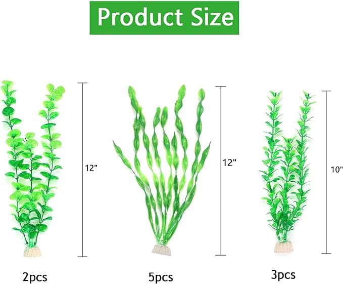AQUANEAT Artificial Fish Tank Plants, Green Plastic Aquarium Accessories, Multi Shape Fake Decorations, 10packs