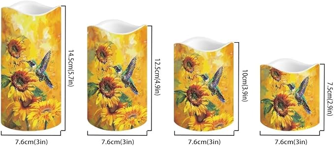 Ystardream Flameless Candle Valentine Candles Hummingbird Unity Candles for Wedding Ceremony Set with Remote and Timer Battery Operated Realistic LED Window Candles Dinner Wedding Sunflower Print