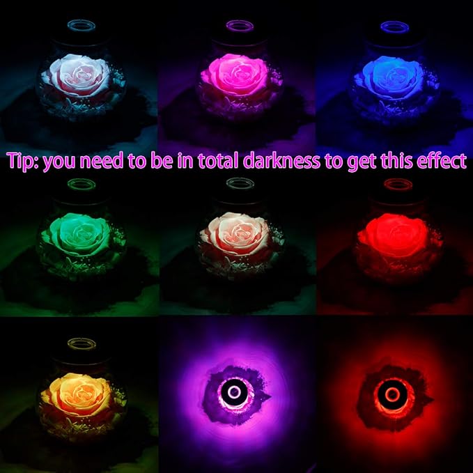 Preserved Real Roses with Colorful Mood Light Wishing Bottle, Eternal Rose，Never Withered Flowers, for Bedroom Party Table Decor, Christmas Decorations, a Gifts for Women 1pcs Pink