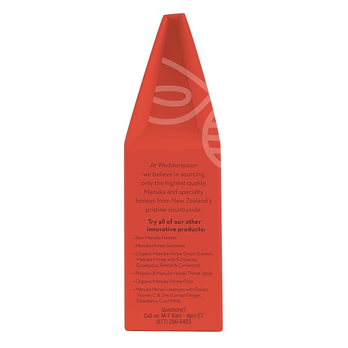 Wedderspoon Organic Manuka Honey Drops, Ginger & Echinacea, 20 Count (Pack of 1) | Genuine New Zealand Honey | Perfect Remedy For Dry Throats