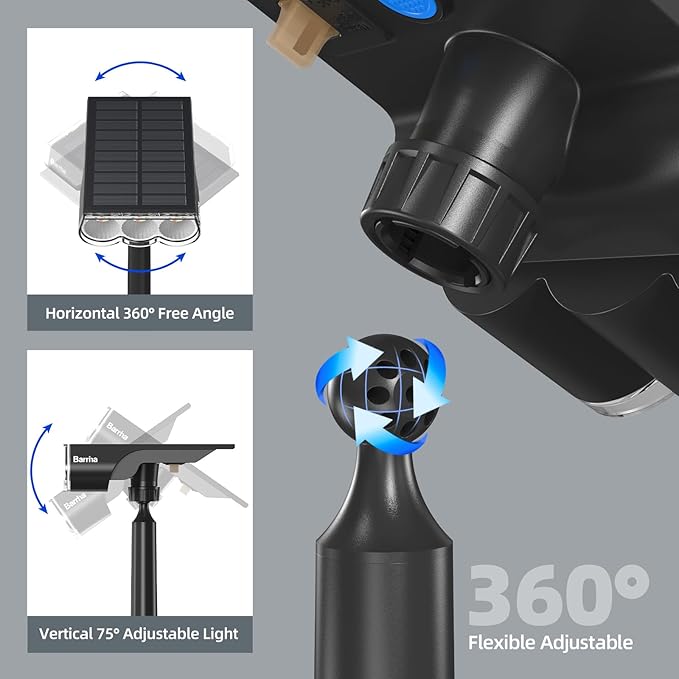 Barrina 36 LEDs Landscape Solar Spotlights, Solar Powered Dusk-to-Dawn Outdoor Garden Lights, 6500K & 2700K, 360° Horizontal Adjustable Spotlights for Garden Yard Patio Driveway Porch, 4 Packs