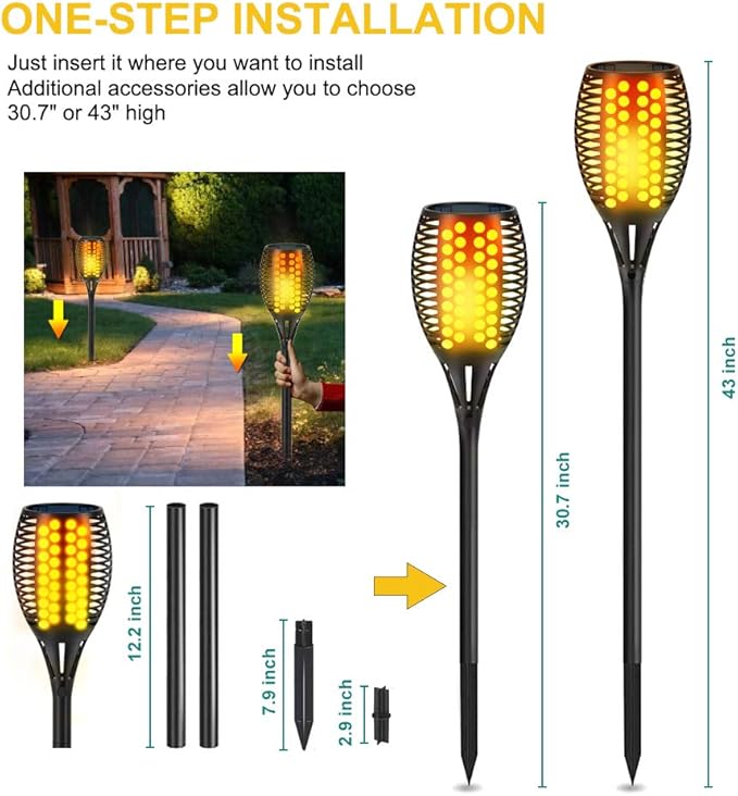 Aityvert Solar Lights, 43" Flickering Flames Torch Lights Outdoor Waterproof Landscape Decoration Lighting Dusk to Dawn Auto On/Off Security Flame Lights for Yard Garden Pathway Driveway (4 Pack)