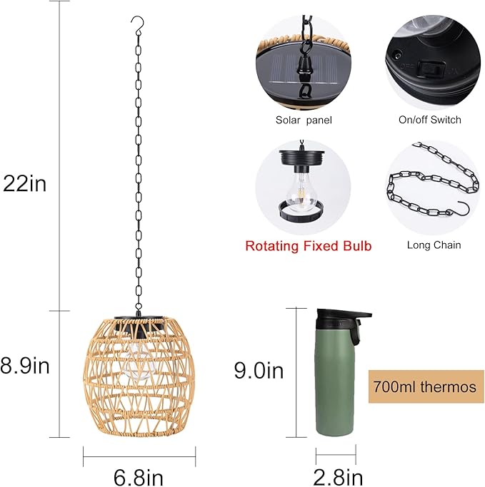 Solar Lanterns Outdoor Waterproof Light, Rattan Solar Powered Lantern for Hanging or Table Lamp Chandelier Light for Outside Patio Yard Garden Gazebo Porch Home Decorations